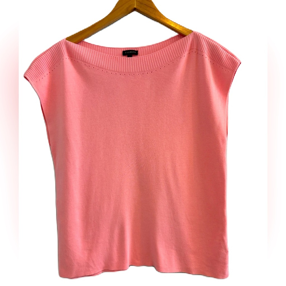 Talbots Pink Boat Neckline Sleeveless Sweater Size Large